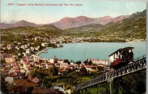 39610 - Schweiz - Lugano colla ferrovia funicolare del San Salvatore - gelaufen 1911