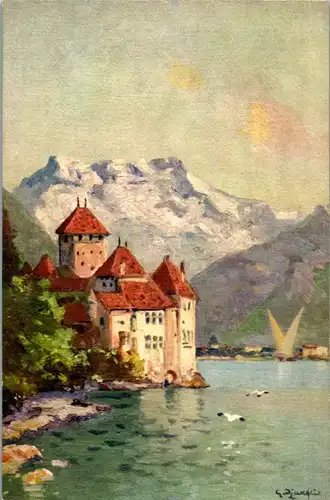 39621 - Künstlerkarte - Chateau de Chillon , signiert - nicht gelaufen