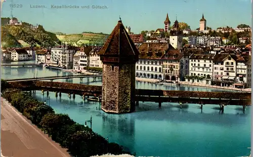 39667 - Schweiz - Luzern , Kapellbrücke und Gütsch - gelaufen 1911