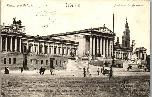39669 - Wien - Wien I , Reichsrats Palast , Parlaments Brunnen - gelaufen 1910