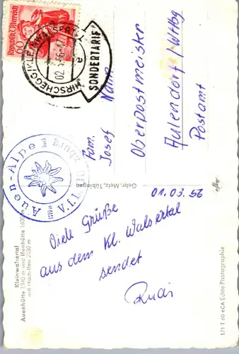 39839 - Vorarlberg - Kleinwalsertal , Auenhütte u. Ifenhüte mit Hoch-Ifen , Sondertarif Stempel - gelaufen 1956