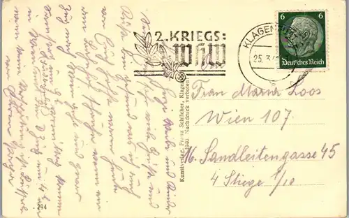 39842 - Kärnten - Klagenfurt , Schillerpark , Nixenbrunnen - gelaufen 1941