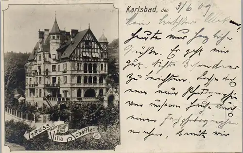 39849 - Tschechien - Karlsbad , Karlovy Vary , Villa Schäffler - gelaufen 1909
