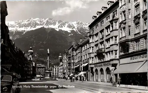 39865 - Tirol - Innsbruck , Maria Theresienstraße gegen die Nordkette - gelaufen 1954