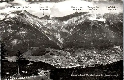 39871 - Tirol - Innsbruck mit Nordkette von der Brennerstraße , Brandjoch , Frau Hill , Kemacher , Hafelekar - nicht gelaufen