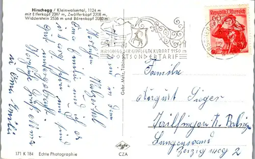 39899 - Vorarlberg - Hirschegg , Kleinwalsertal mit Elferkop , Zwölferkopf , Widderstein u. Bärenkopf - gelaufen 1959