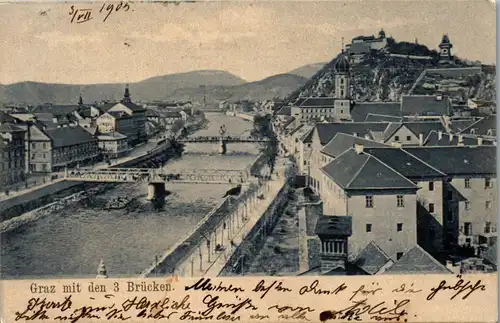 39947 - Steiermark - Graz mit den 3 Brücken - gelaufen 1905