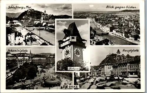 39952 - Steiermark - Graz , Schloßberg , Uhrturm , Jakominiplatz , Hauptplatz , Mehrbildkarte - gelaufen 1941