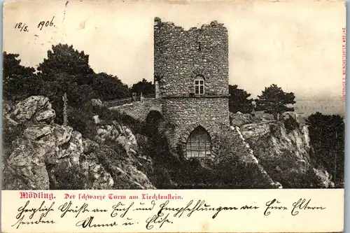 40077 - Niederösterreich - Mödling , Der Schwarze Turm am Liechtenstein - gelaufen 1906