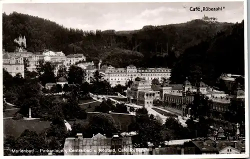 40097 - Tschechien - Marienbad , Marianske Lazne , Cafe Rübezahl , Parkanlagen , Centralbad u. Neubad - gelaufen 1940