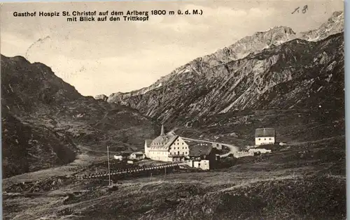 40272 - Tirol - St. Christof a. d. Arlberg , Gasthof Hospiz mit Blick auf den Trittkopf - gelaufen
