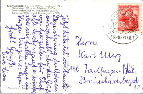 40347 - Vorarlberg - Kleinwalsertal , Riezlern , Hirschegg , Mittelberg , Elferkopf , Zwölferkopf , Widderstein - 1956