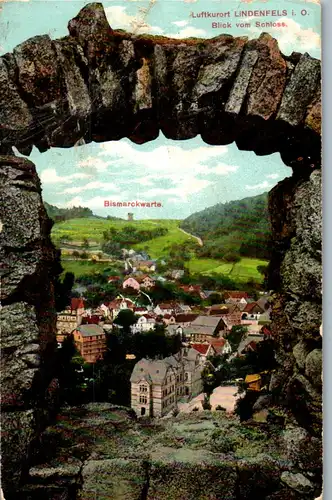 40473 - Deutschland - Lindenfels i. Odenwald , Blick vom Schloss , Bismarckwarte - nicht gelaufen