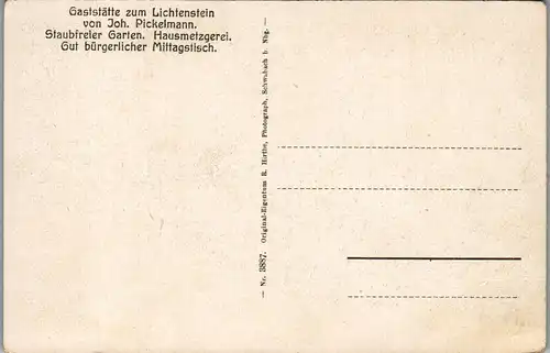 40475 Deutschland - Pommelsbrunn Höfen , Gaststätte z. Lichtenstein v. Joh. Pickelmann , l. beschädigt - n. gelaufen