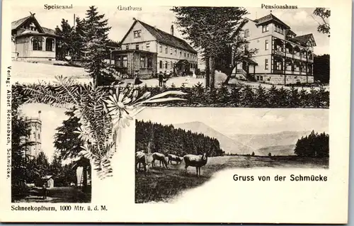 40570 - Deutschland - Gruss v. d. Schmücke , Schneekopfturm , Gasthaus , Pensionshaus - nicht gelaufen