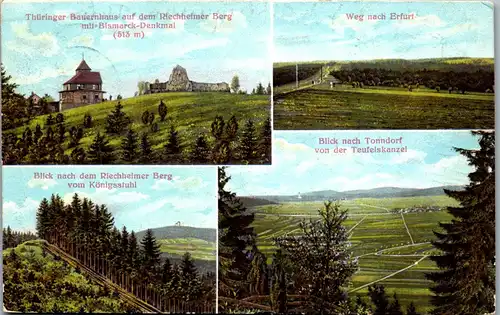 40730 - Deutschland - Thür. Bauernhaus a. d. Riechheimer Berg mit Bismarck Denkmal , Teufelskanzel , Königsstuhl - 1917