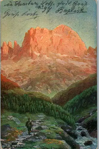 40829 - Künstlerkarte - Landschaft , signiert  - gelaufen