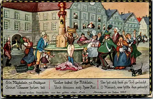 40842 - Deutschland - Stuttgart , Ein Mädchen dass das Röcklein verlor - gelaufen