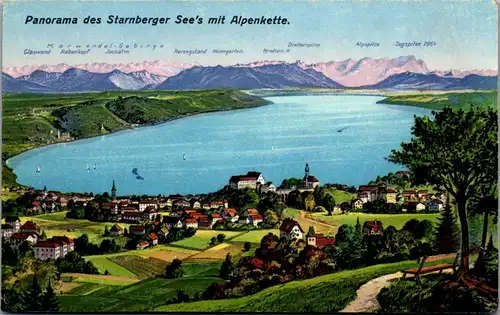 40914 - Deutschland - Panorama des Starnberger See's mit Alpenkette - gelaufen