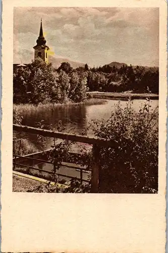 40959 - Künstlerkarte - Landschaft , Kirche , Fluss - nicht gelaufen