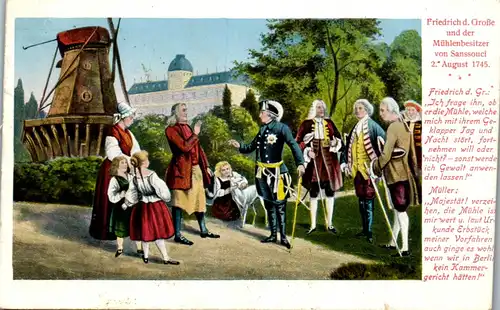 41022 - Künstlerkarte - Friedrich der Große und der Mühlenbesitzer von Sanssouci 1745 - gelaufen