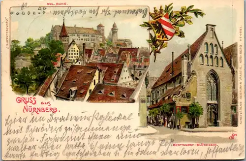 41036 - Deutschland - Nürnberg , Gruss aus , Bratwurst Glöcklein , Burg - gelaufen