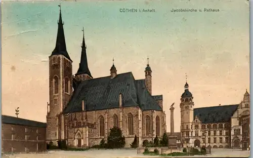 41050 - Deutschland - Köthen , Cöthen i. Anhalt , Jacobskirche u. Rathaus - gelaufen