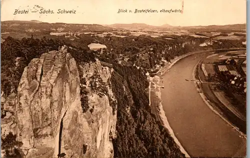 41145 - Deutschland - Bastei , Sächs. Schweiz , Blick v. Basteifelsen elbaufwärts - gelaufen