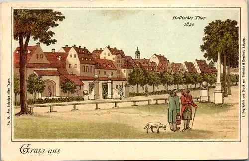 41222 - Deutschland - Leipzig , Hallisches Tor , Gruss aus , Lithographie - nicht gelaufen