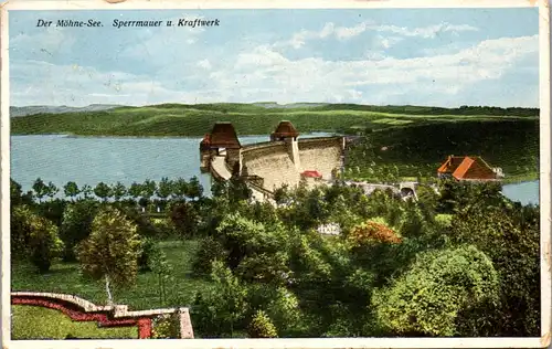 41287 - Deutschland - Günne , Kr. Soest , Der Möhne See , Sperrmauer u. Kraftwerk - gelaufen