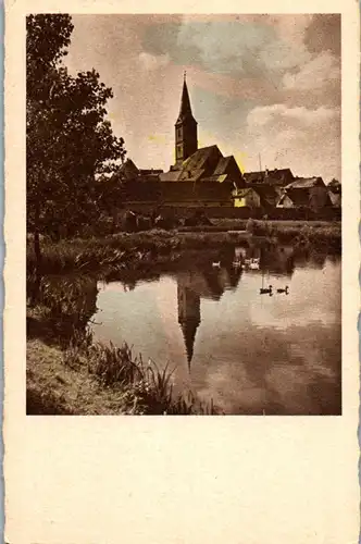 41363 - Landschaft - Teich , See , Blick auf eine Stadt , Kirche - nicht gelaufen