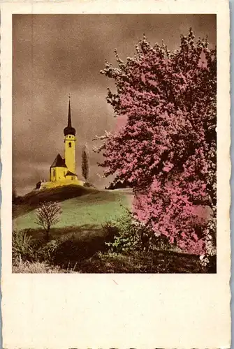 41365 - Landschaft - Blick auf eine Kirche , Blühender Baum - nicht gelaufen
