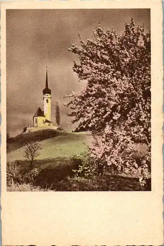 41366 - Landschaft - Blick auf eine Kirche , Blühender Baum - nicht gelaufen