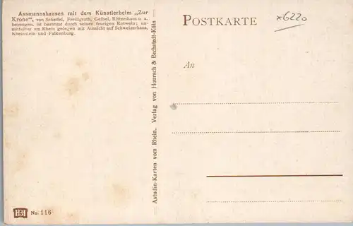 41548 - Künstlerkarte - Assmannshausen mit dem Künstlerheim Zur Krone , von Scheffel , Freiligrath , Geibel , Rittershaus - nicht gelaufen