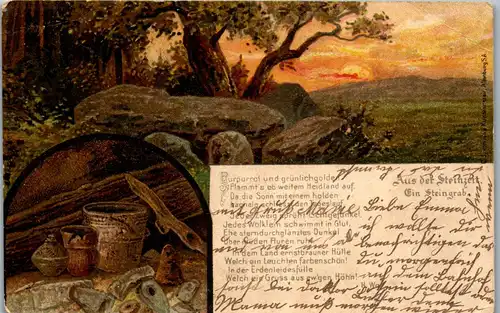 41594 - Künstlerkarte - Aus der Steinzeit , Ein Steingrab , Adres. General v. Bock - gelaufen