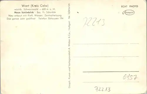 41595 - Deutschland - Wart , Kr. Calw , Haus Schönblick , Bes. Fr. Schaible - nicht gelaufen