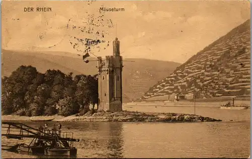 41684 - Deutschland - Der Rhein , Mäuseturm - gelaufen