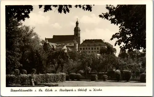 41729 - Deutschland - Dippoldiswalde i. Sa. , Blick v. Stadtpark z. Schloß u. Kirche - gelaufen