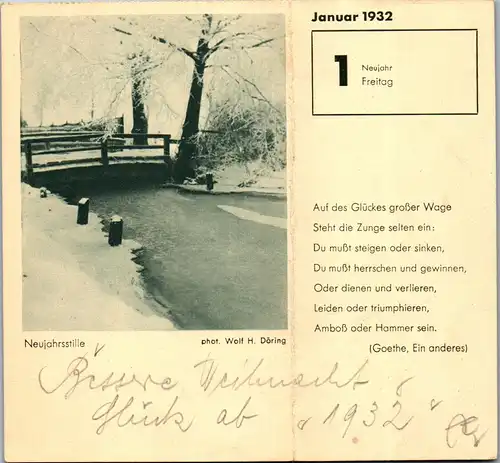 41809 - Künstlerkarte - Neujahrsstille , Zitat Goethe - nicht gelaufen