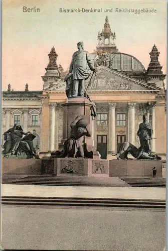 41812 - Deutschland - Berlin , Bismarck Denkmal und Reichstaggebäude - nicht gelaufen