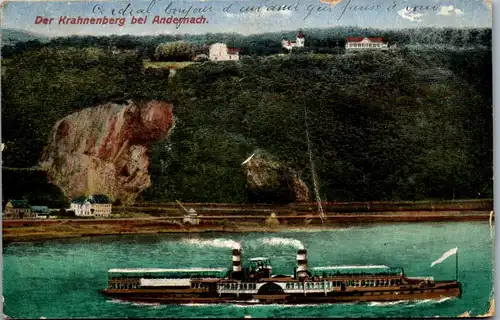 41837 - Deutschland - Andernach , Der Krahnenberg , Schiff , Dampfer - gelaufen