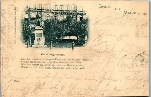 41854 - Deutschland - Mainz a. Rhein , Gruss aus , Gutenbergdenkmal , Wiener Cafe Kaiserhof - gelaufen
