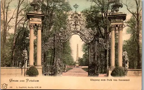 41890 - Deutschland - Potsdam , Gruss aus , Eingang zum Park von Sanssouci - nicht gelaufen