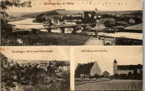 41945 - Deutschland - Guxhagen a. d. Fulda , Blick nach Breitenau , Kirche - nicht gelaufen