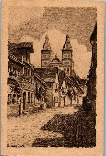 41955 - Künstlerkarte - Amorbach , Unterfranken , Partie in der Schaafgasse - gelaufen