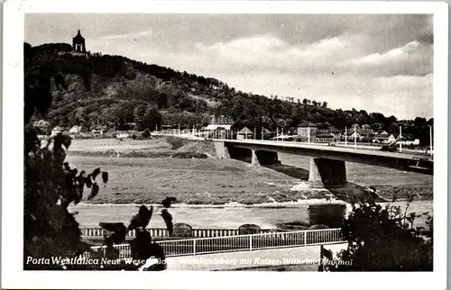 42071 - Deutschland - Porta Westfalica , Neue Brücke , Wittekindsberg mit Kaiser Wilhelm Denkmal - gelaufen