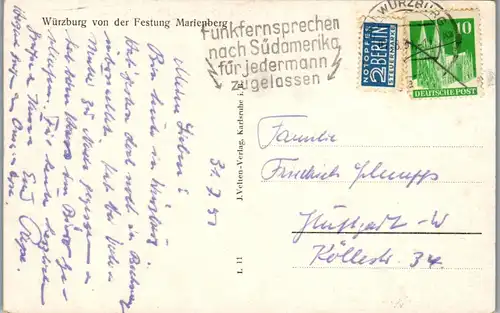 42150 - Deutschland - Würzburg , von der Festung Marienberg - gelaufen 1951