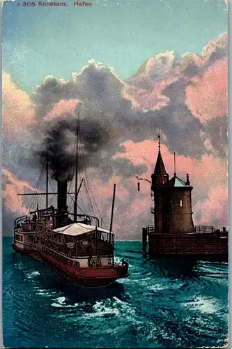 42179 - Deutschland - Konstanz , Hafen , Schiff , Dampfer , Leuchtturm - nicht gelaufen
