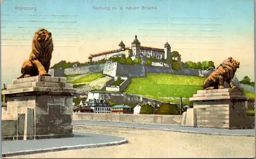 42227 - Deutschland - Würzburg , Festung m. d. neuen Brücke - gelaufen 1911