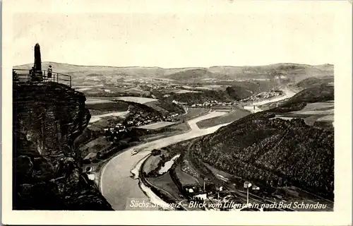 42295 - Deutschland - Bad Schandau , Blick vom Lilienstein nach Bad Schandau , Sächsische Schweiz - gelaufen